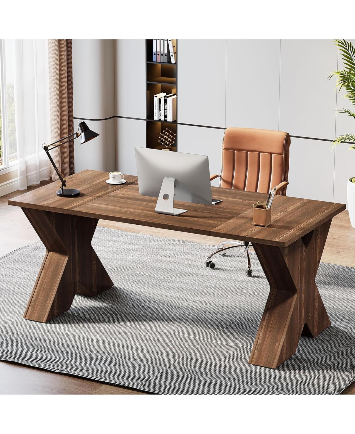 Tribesigns 63-Inch Executive Desk, Office Computer Desk with X-Shaped Thickend Wood Pedestal Base, Modern Simple Workstation Writing Table Confe