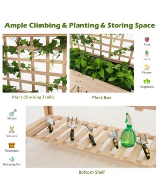 Wooden Raised Garden Bed with Wheels Trellis and Storage Shelf