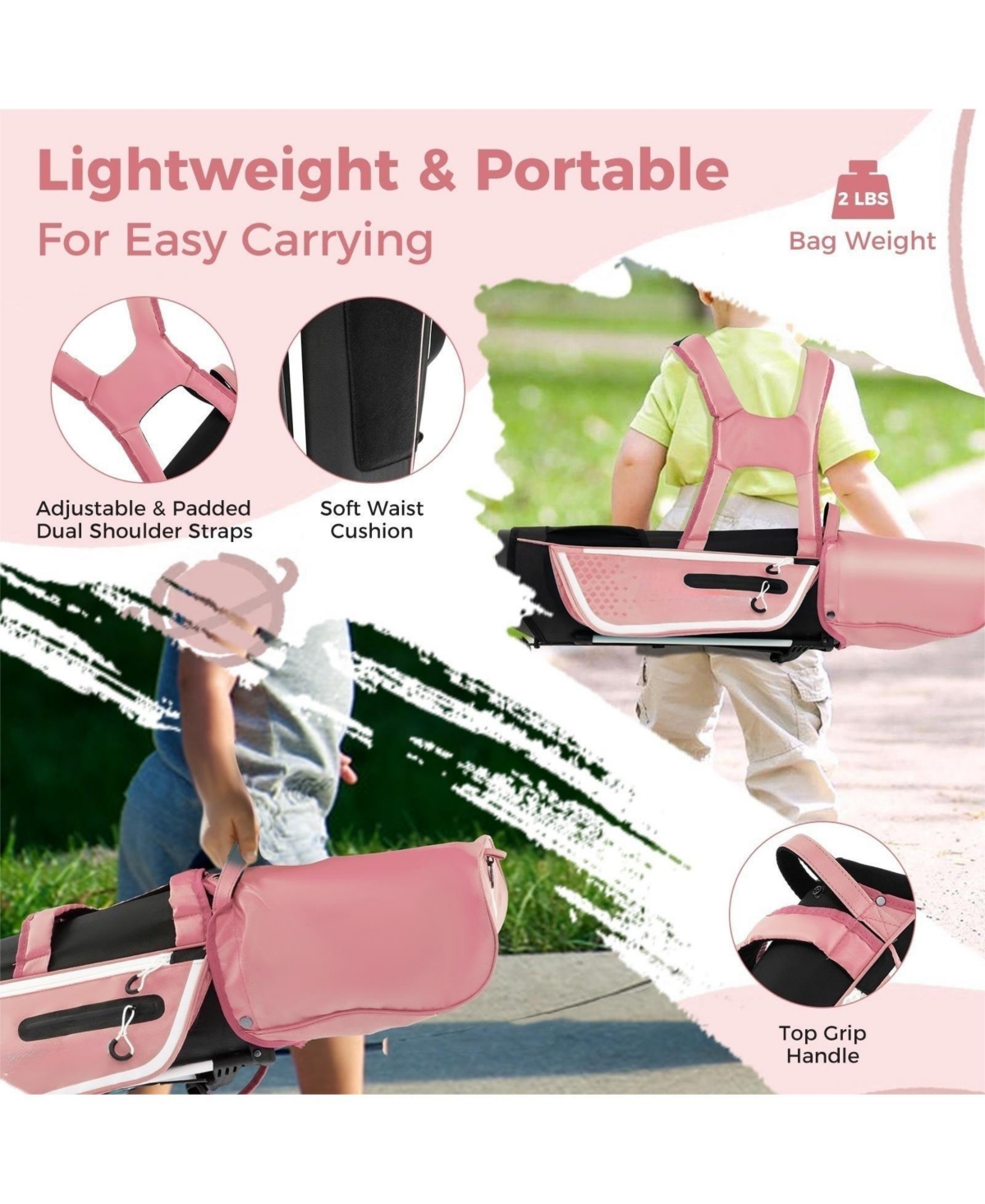 Skonyon Junior Complete Golf Club Set Right Hand with Rain Hood for Kids- Pink