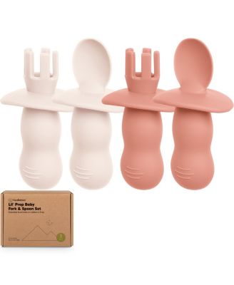4-Pack Prep Baby Spoons & Forks Set, Self Feeding Baby Utensils 6-18 Months, Silicone BLW Baby Feeding Set, BPA-Free