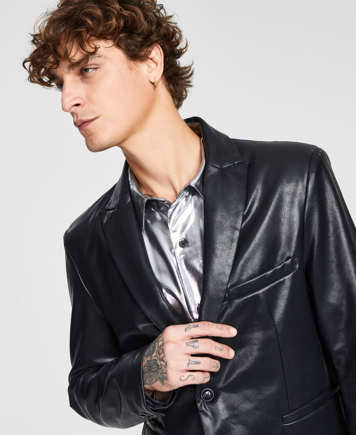 Tinsel Men's Peak Lapel Faux-Leather Sport Coat