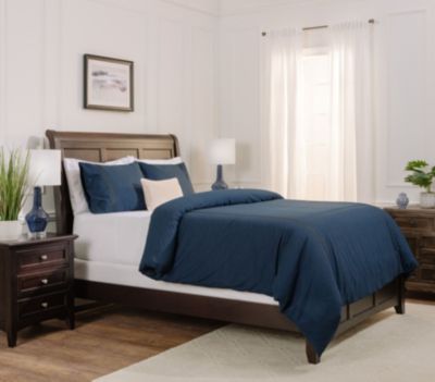 Premium Bordered Navy Duvet Comforter Cover Bedding Set Queen Size - Stich 3-Piece Set Luxurious Minimalist Style Brushed Microfiber Comforter Cover - Ultra Soft Breathable Stain Resistant