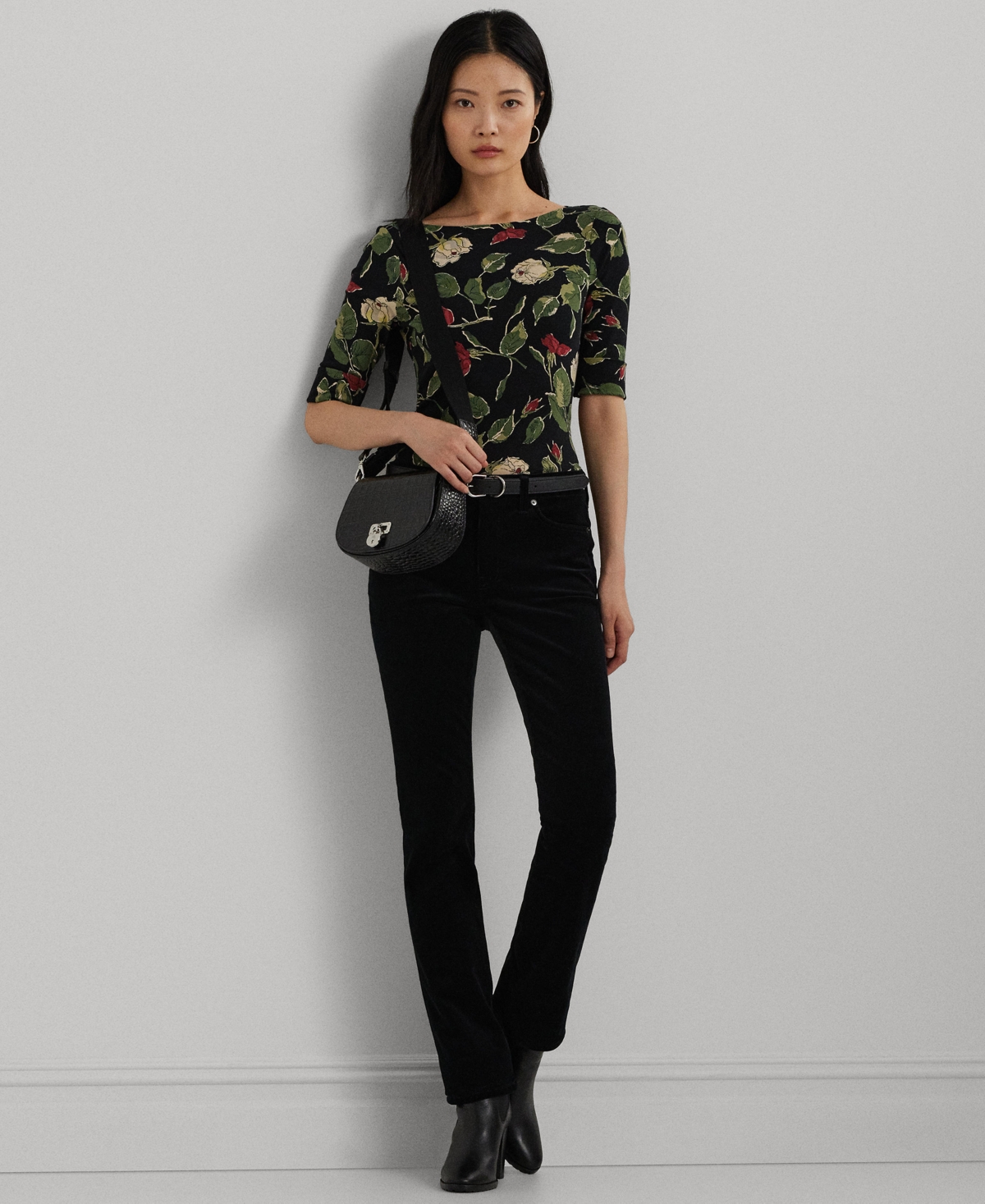 Lauren Ralph Lauren Women's Floral Stretch Cotton Boatneck Tee