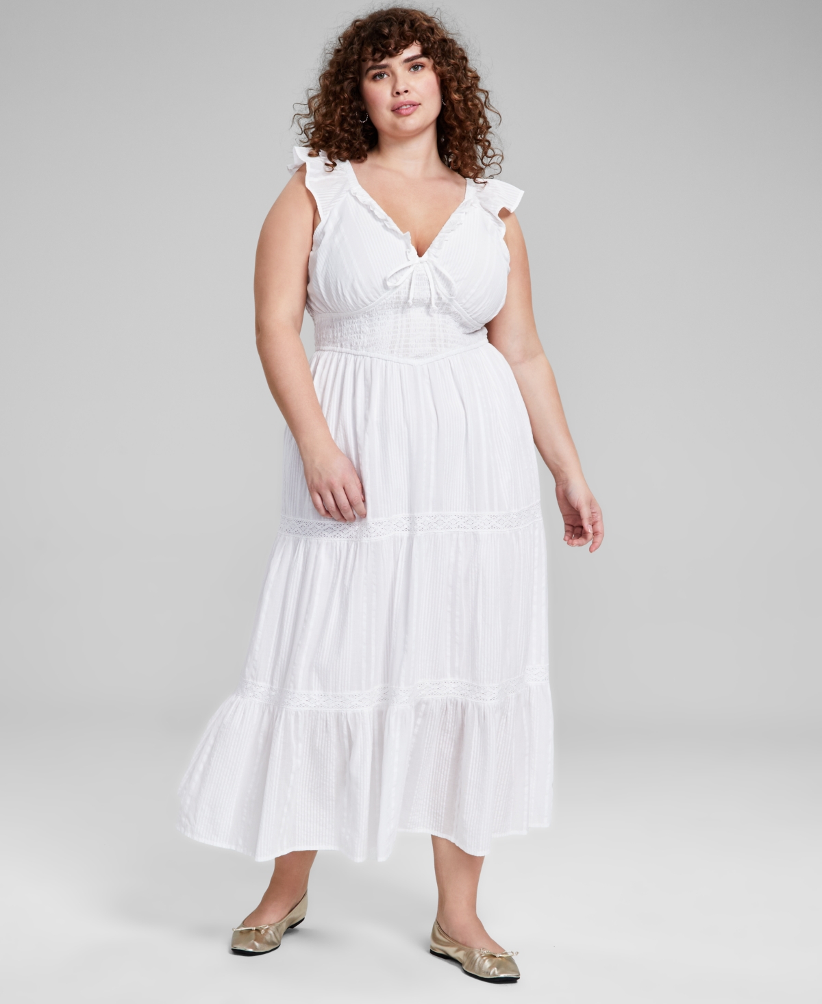 AND NOW THIS TRENDY PLUS COTTON RUFFLE-TRIM TIERED MAXI DRESS, CREATED FOR MACY'S 