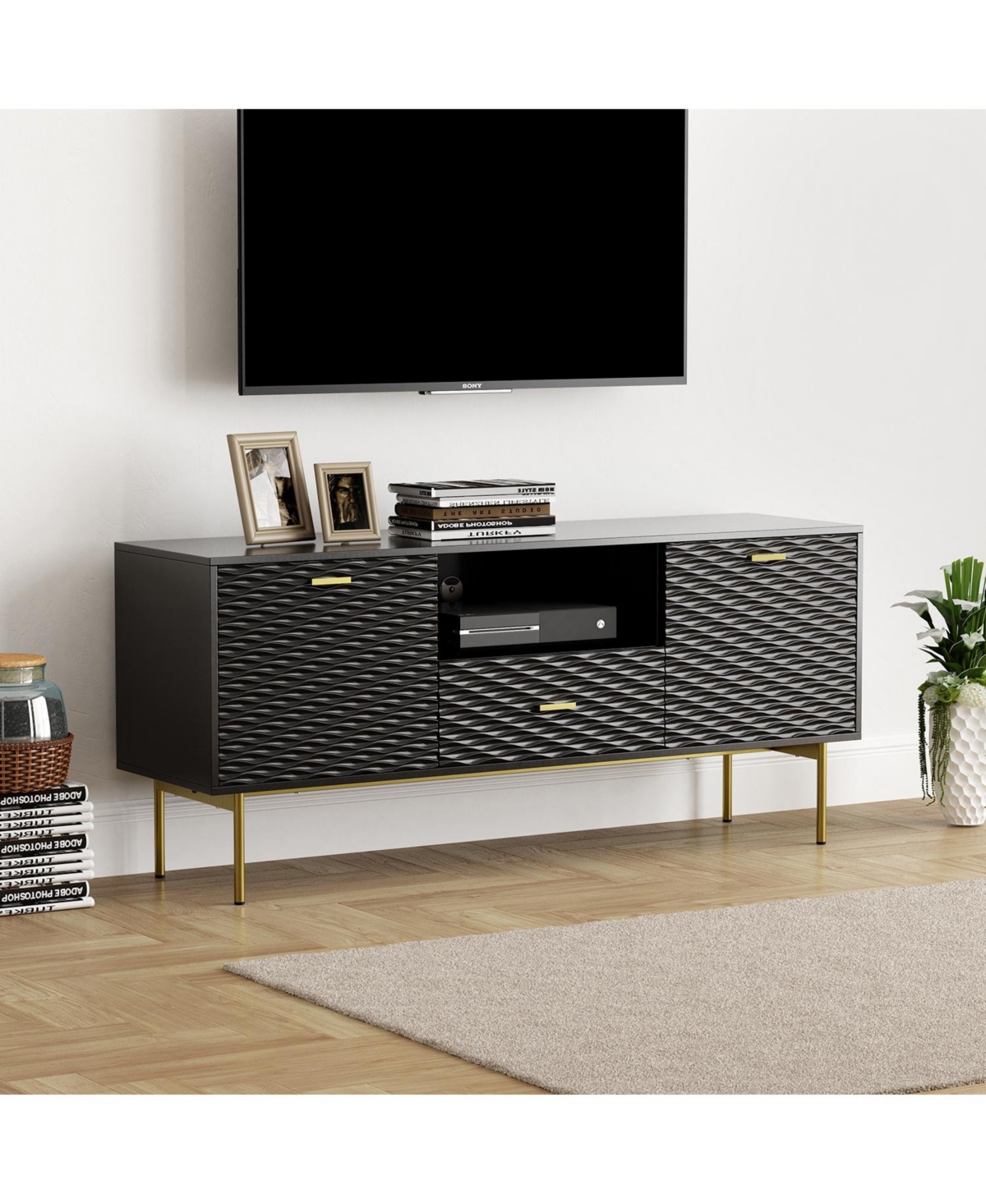Hulala Home Vittore Modern Tv Stand for TVs up to with Metal Legs
