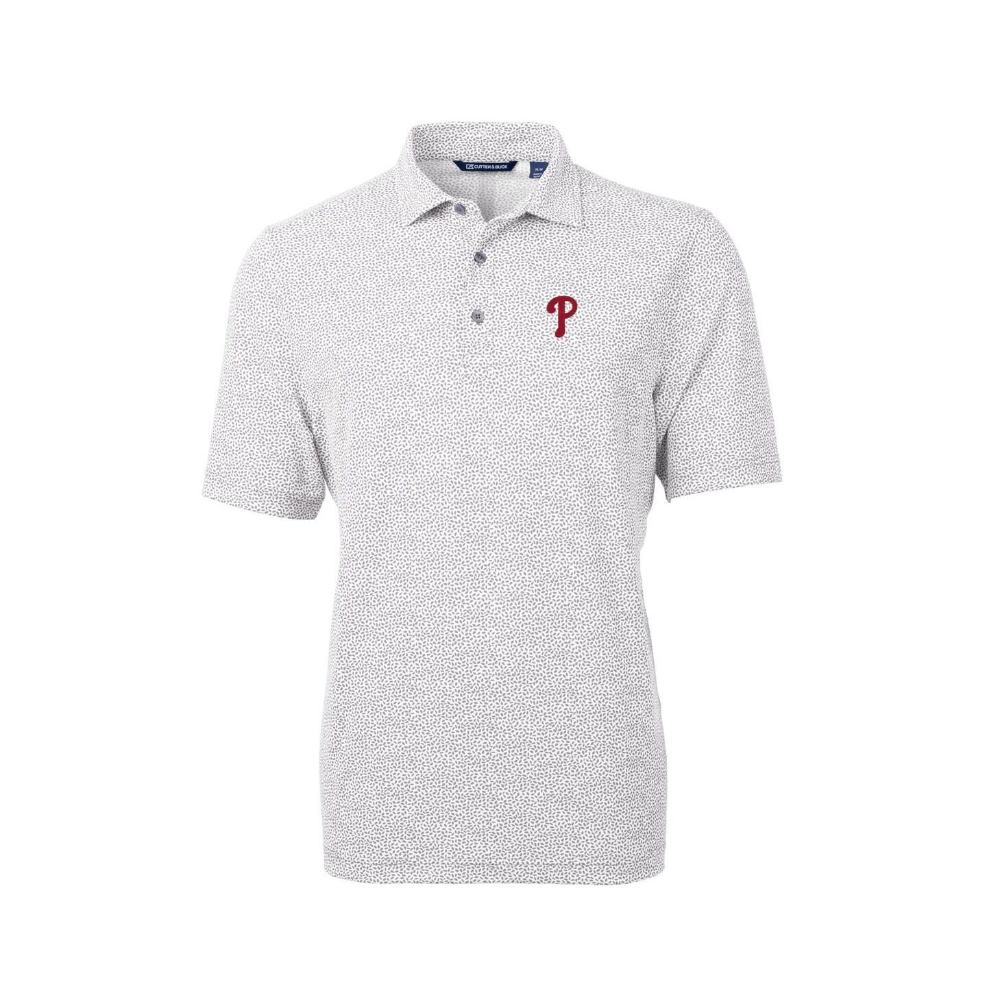 Мужское поло Cutter & Buck Philadelphia Phillies Virtue Eco Pique Botanical Print Polo, цвет: Серый — фото 3