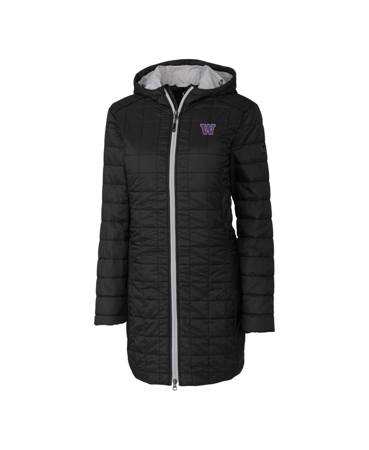 CUTTER & BUCK WOMEN'S BLACK WASHINGTON HUSKIES RAINIER PRIMALOFT ECO HOODED LONG COAT 