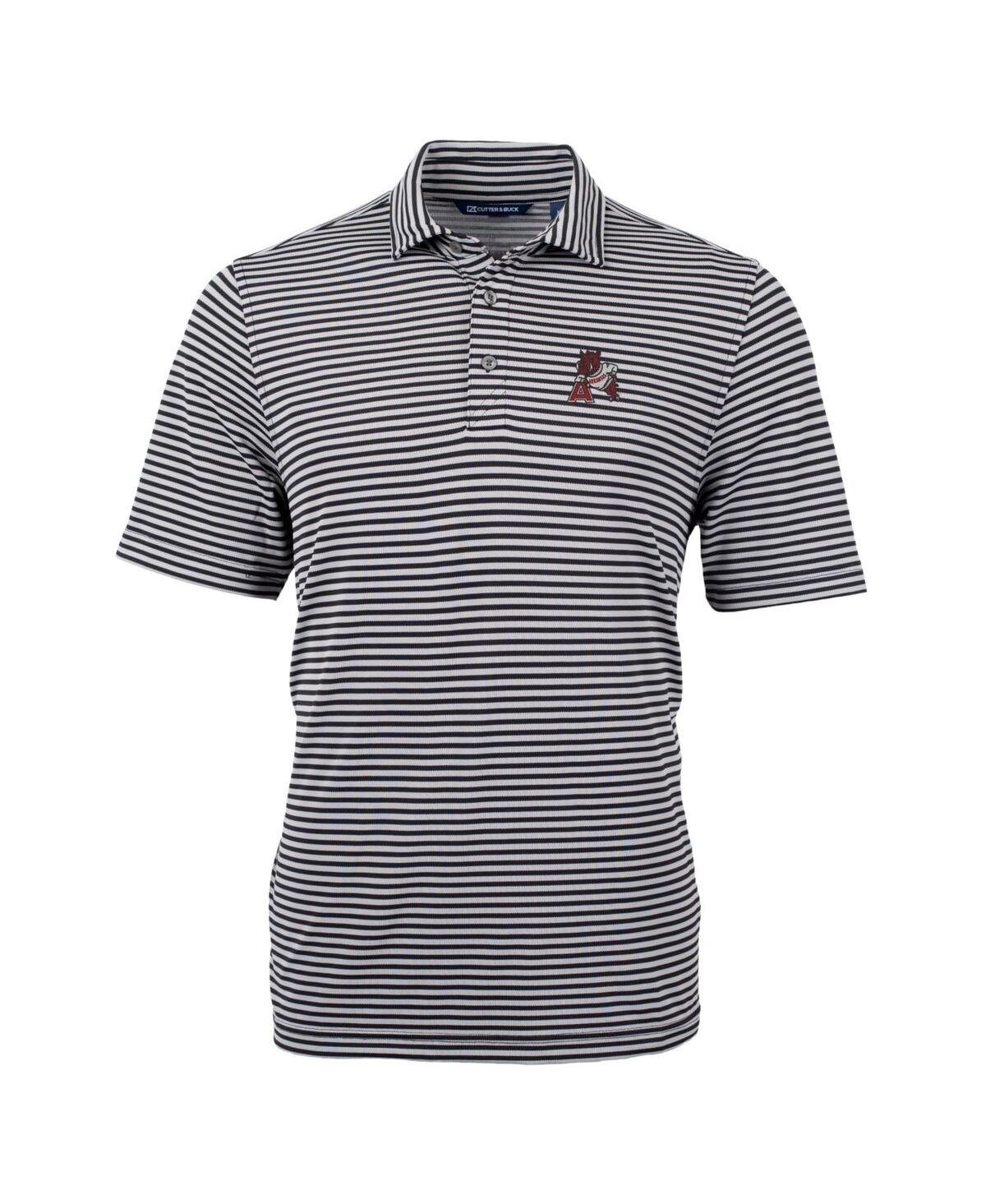 Cutter & Buck Men's Arkansas Razorbacks Throwback Logo Virtue Eco Pique Stripe Polo In Black