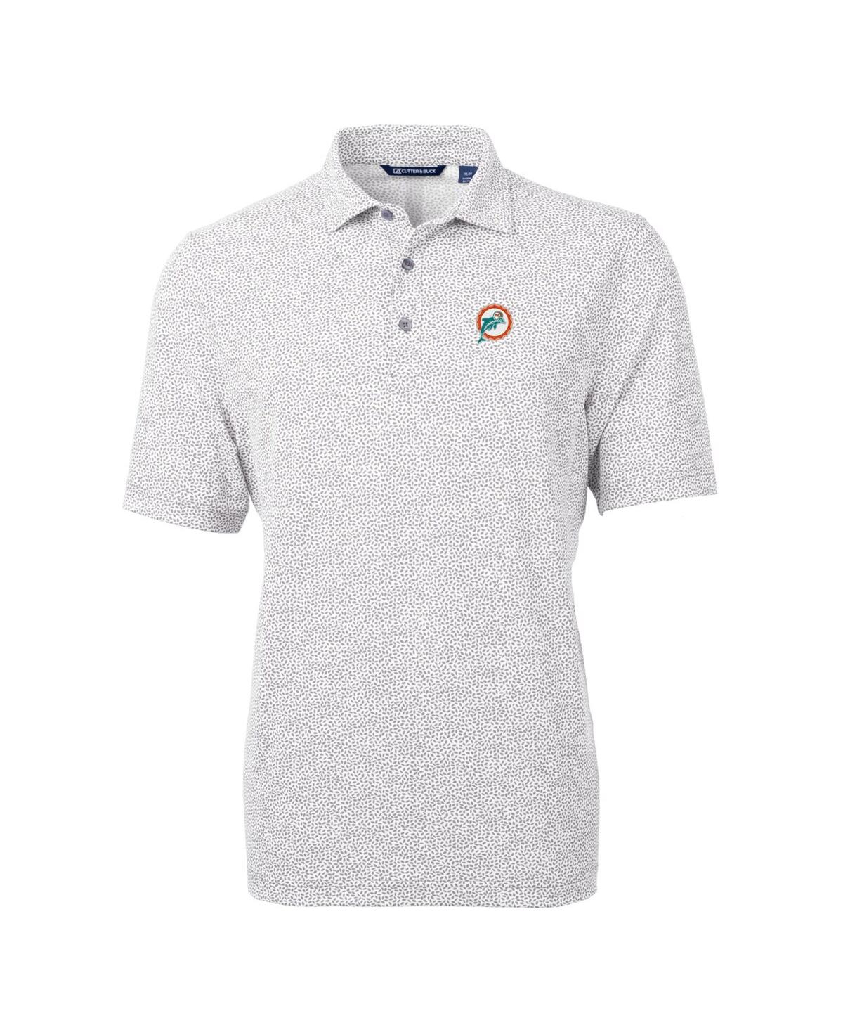 Cutter & Buck Men's Gray Miami Dolphins Throwback Logo Virtue Eco-pique Botanical Polo In Gray