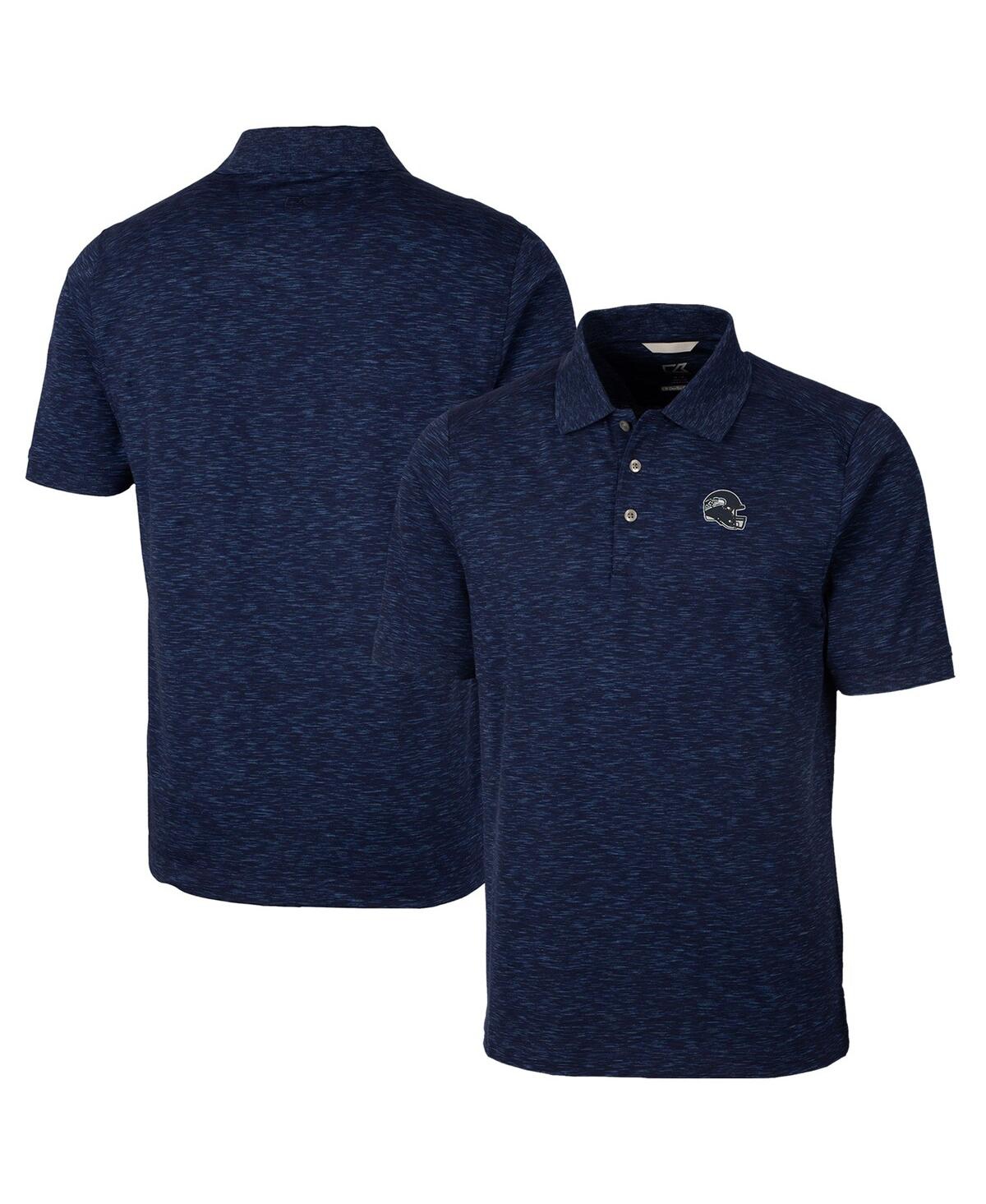 Cutter & Buck Men's Navy Seattle Seahawks Helmet Advantage Space Dye Tri-blend Polo In Navy