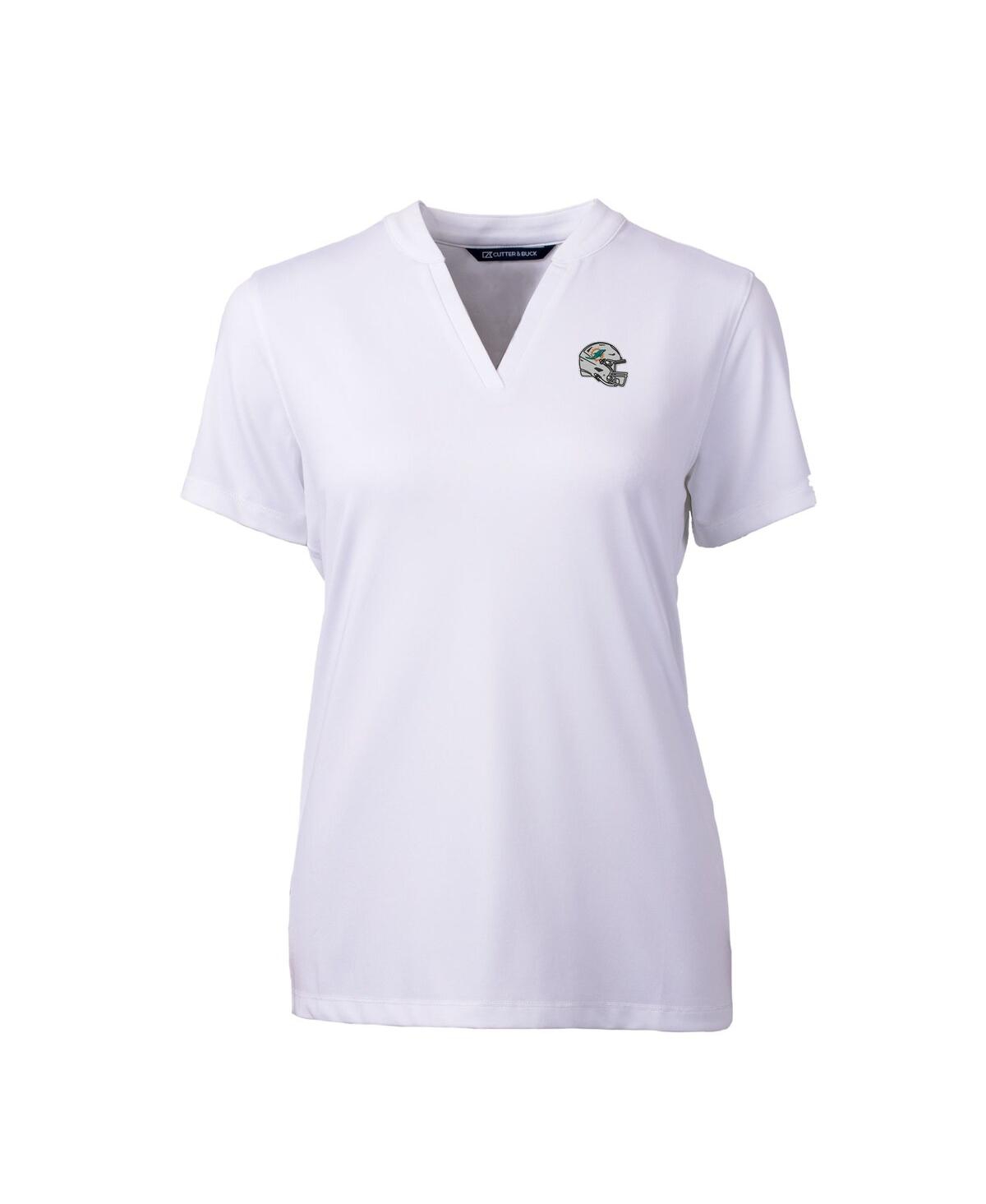 Cutter & Buck Women's White Miami Dolphins Helmet Logo Drytec Forge Stretch V-neck Blade Top In White