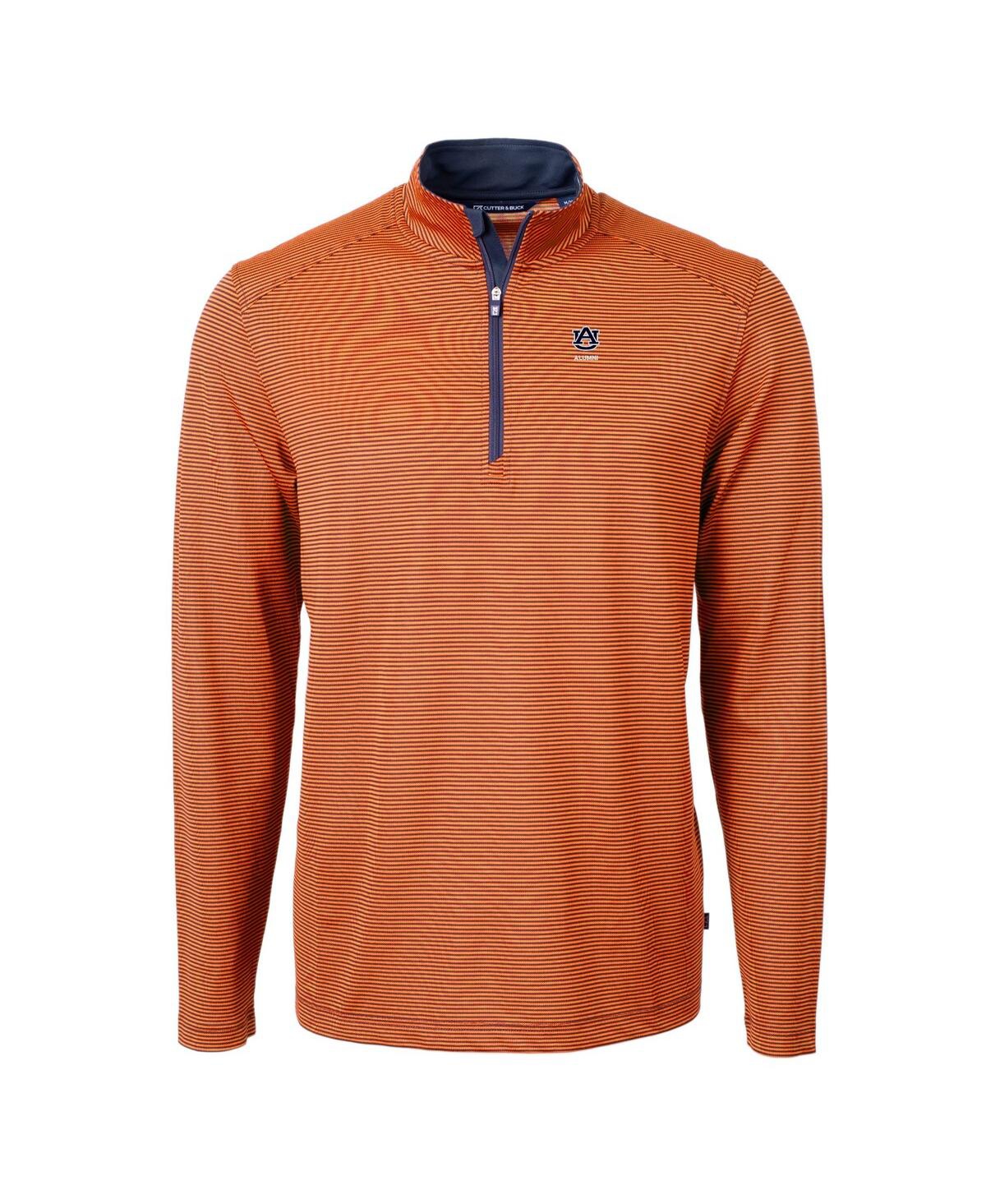 Cutter & Buck Men's Orange Auburn Tigers Alumni Logo Drytec Virtue Eco Pique Micro Stripe Quarter-zip Pullover Top In Orange,navy