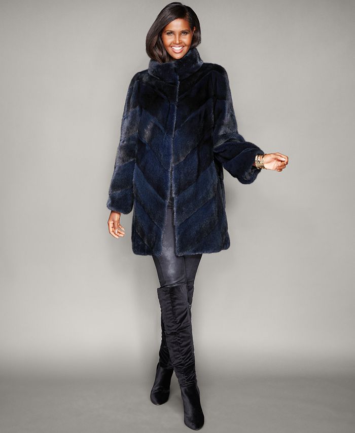 The Fur Vault Chevron-Striped Mink Fur Coat & Reviews - Macy's