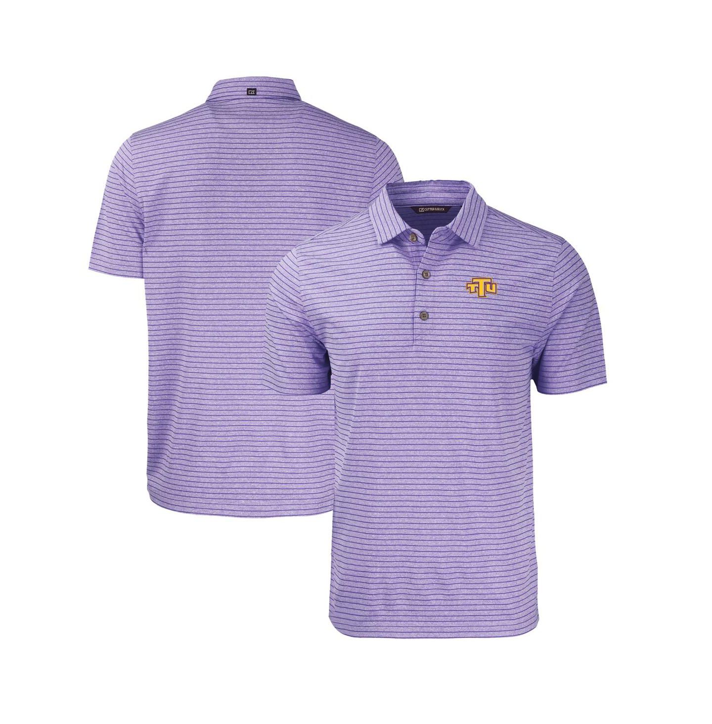 Мужское поло Cutter & Buck Heather Purple Tennessee Tech Golden Eagles Forge Eco Heathered Stripe Stretch Polo — фото 1