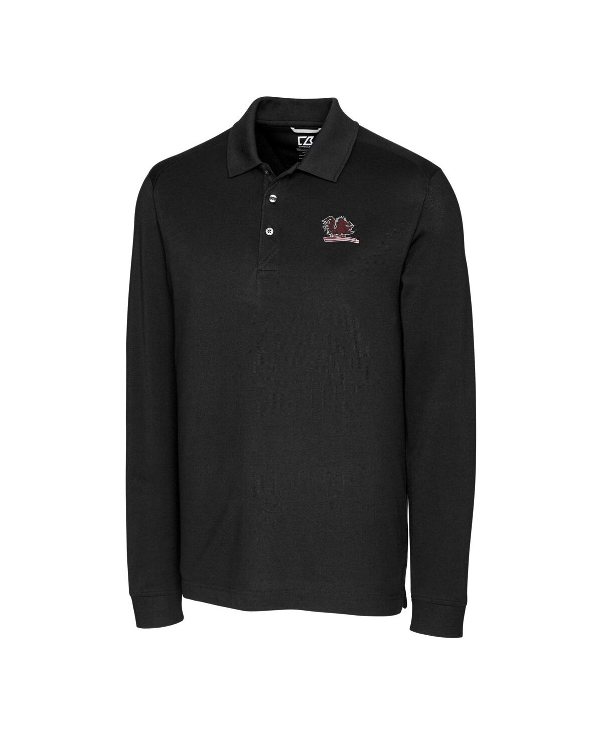 Cutter & Buck Men's Black South Carolina Gamecocks Advantage Tri-blend Pique Long Sleeve Drytec Polo In Black