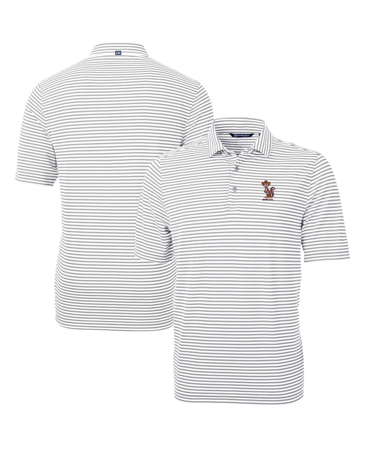 Cutter & Buck Men's Minnesota Golden Gophers Vault Drytec Virtue Eco Pique Stripe Polo In Gray