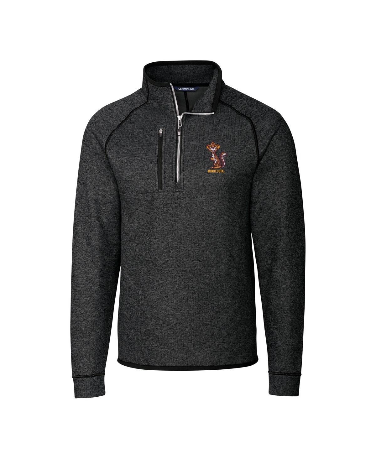 Cutter & Buck Men's Heather Charcoal Minnesota Golden Gophers Vault Mainsail Sweater-knit Raglan Half-zip Jacket In Heather Charcoal