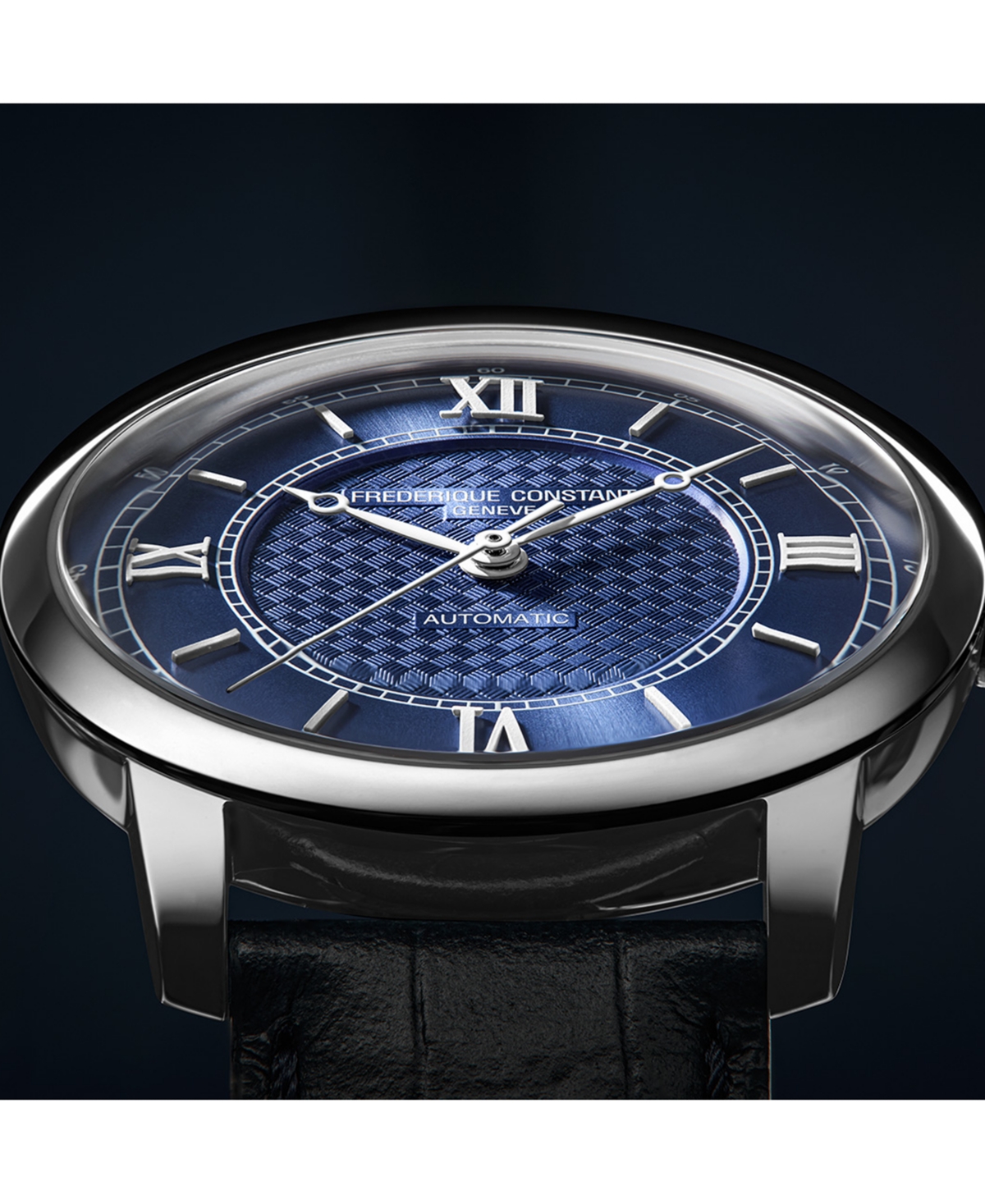 Frederique Constant Men's Swiss Automatic Classics Premiere Blue Leather Strap Watch 39mm In Blue