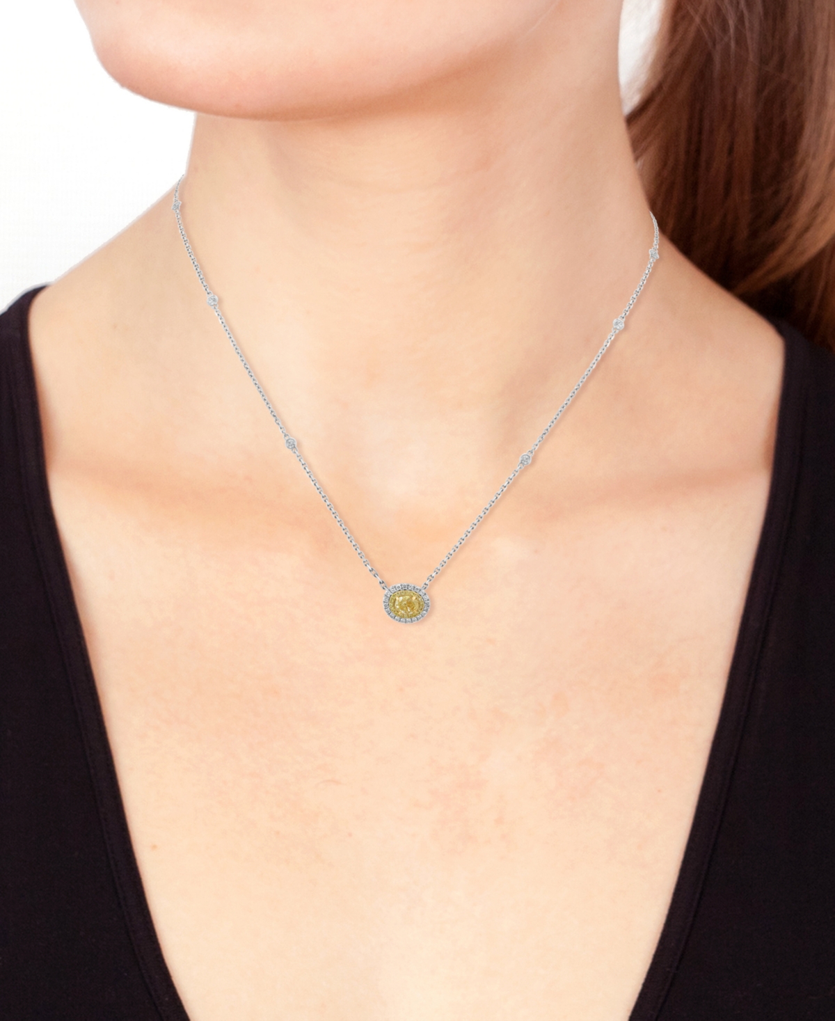 EFFY COLLECTION EFFY YELLOW DIAMOND (1/2 CT. T.W.) & WHITE DIAMOND (1/3 CT. T.W.) OVAL HORIZONTAL HALO 18" PENDANT N 