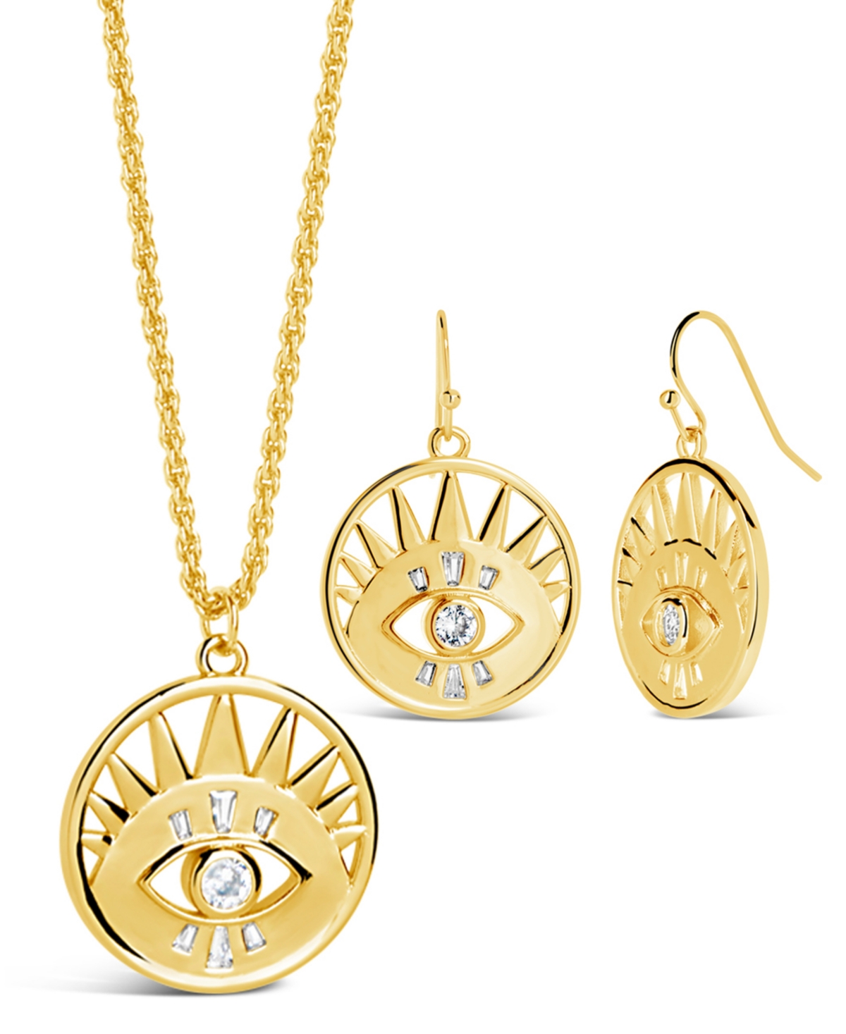 Sterling Forever Cubic Zirconia Evil Eye Dangle Earring Necklace Set In Gold