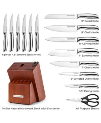 15 Piece Stainless Steel Knife Set with Block and Sharpener