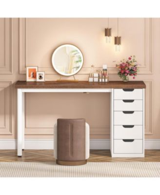 47 inches Vanity Desk with 5 Drawers, Rustic Brown Makeup Vanity Table Dressing Table with Storage, Modern Simple Computer Desk for Women, Girls