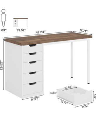 47 inches Vanity Desk with 5 Drawers, Rustic Brown Makeup Vanity Table Dressing Table with Storage, Modern Simple Computer Desk for Women, Girls
