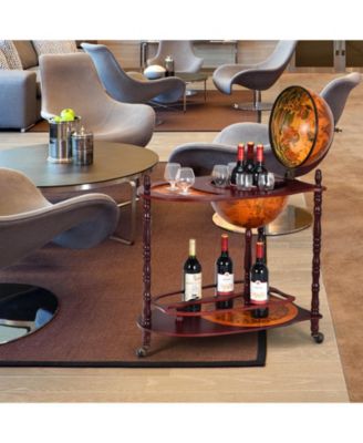 Vintage Globe Rolling Wine Bar Cart with Extra Shelf