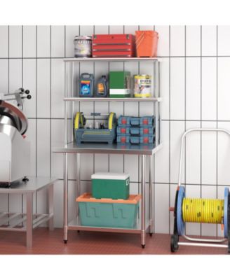 36 x 12 Inch Kitchen Stainless Steel Overshelf with Adjustable Lower Shelf
