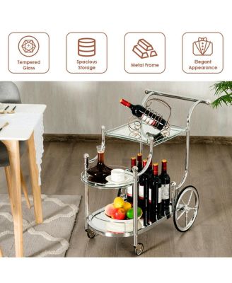 Kitchen Rolling Bar Cart with Tempered Glass Suitable for Restaurant and Hotel