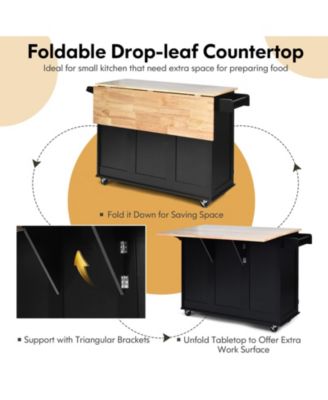 SUGUIFT Kitchen Island Trolley Cart Wood with Drop-Leaf Tabletop and Storage Cabinet