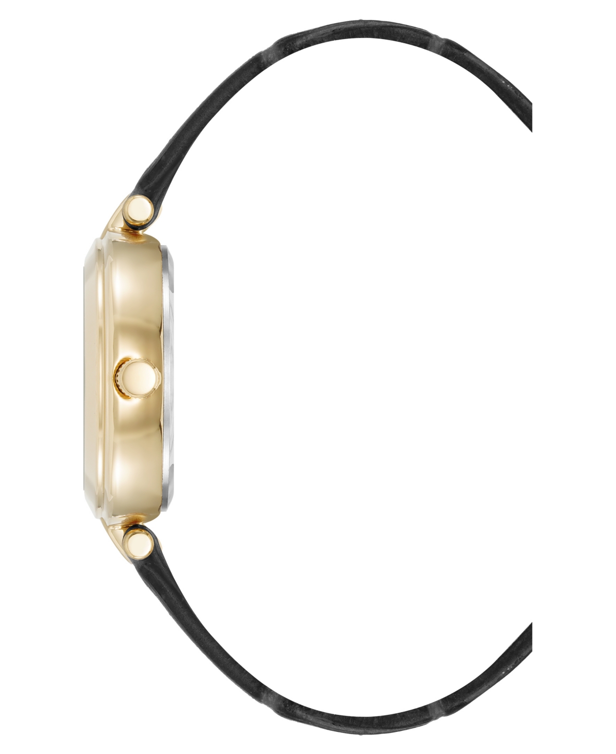 Anne Klein Women's Quartz Consider It Black Leather And Gold-tone Alloy Metal Band Watch, 32mm In Black,gold-tone