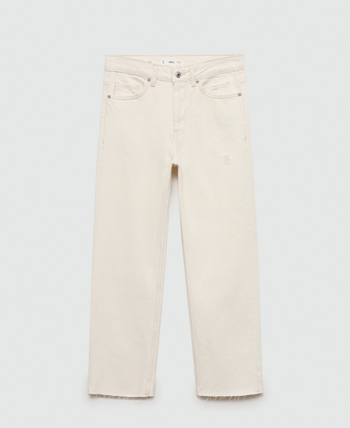 Mango Raw Hem Crop Straight Leg Jeans In Ecru