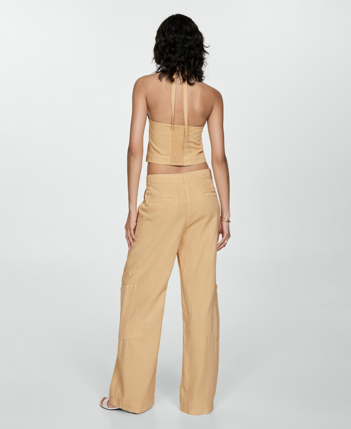 Mango Linen Cargo Pants In Sand