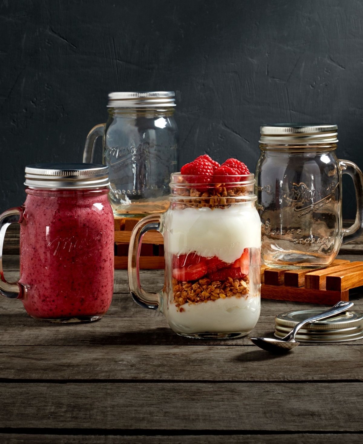 Mason Craft & More 4 Piece Glass Jars With Handles And Lids In Clear