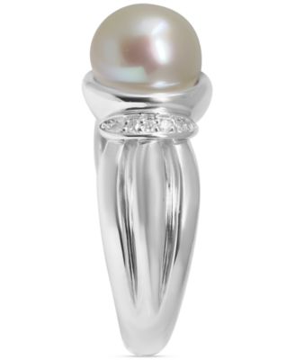Cultured Freshwater Pearl (9-1/2mm) & Diamond (1/20 ct. t.w.) Ring in Sterling Silver