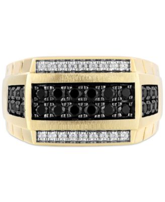Men's Black & White Diamond Square Cluster Ring (1 ct. t.w.) in 10k Gold