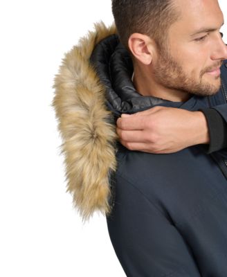 Calvin Klein Men's Long Parka with Faux-Fur Lined Hood - Macy's