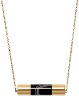 Michael Kors - Gold-Tone Black Stone Cylinder Pendant Necklace