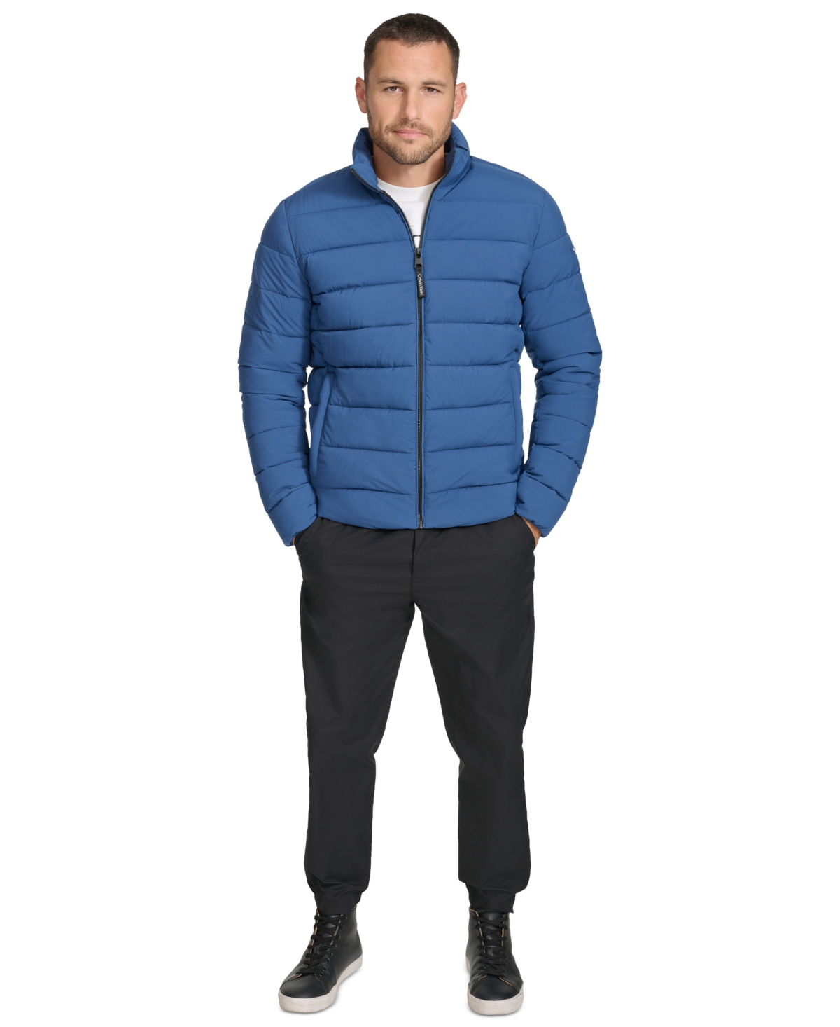 Calvin Klein Men's Quilted Infinite Stretch Water-resistant Puffer Jacket In Blue