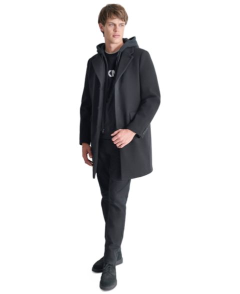Мужское пальто DKNY Removable Hood Notch-Lapel, цвет: Чёрный
