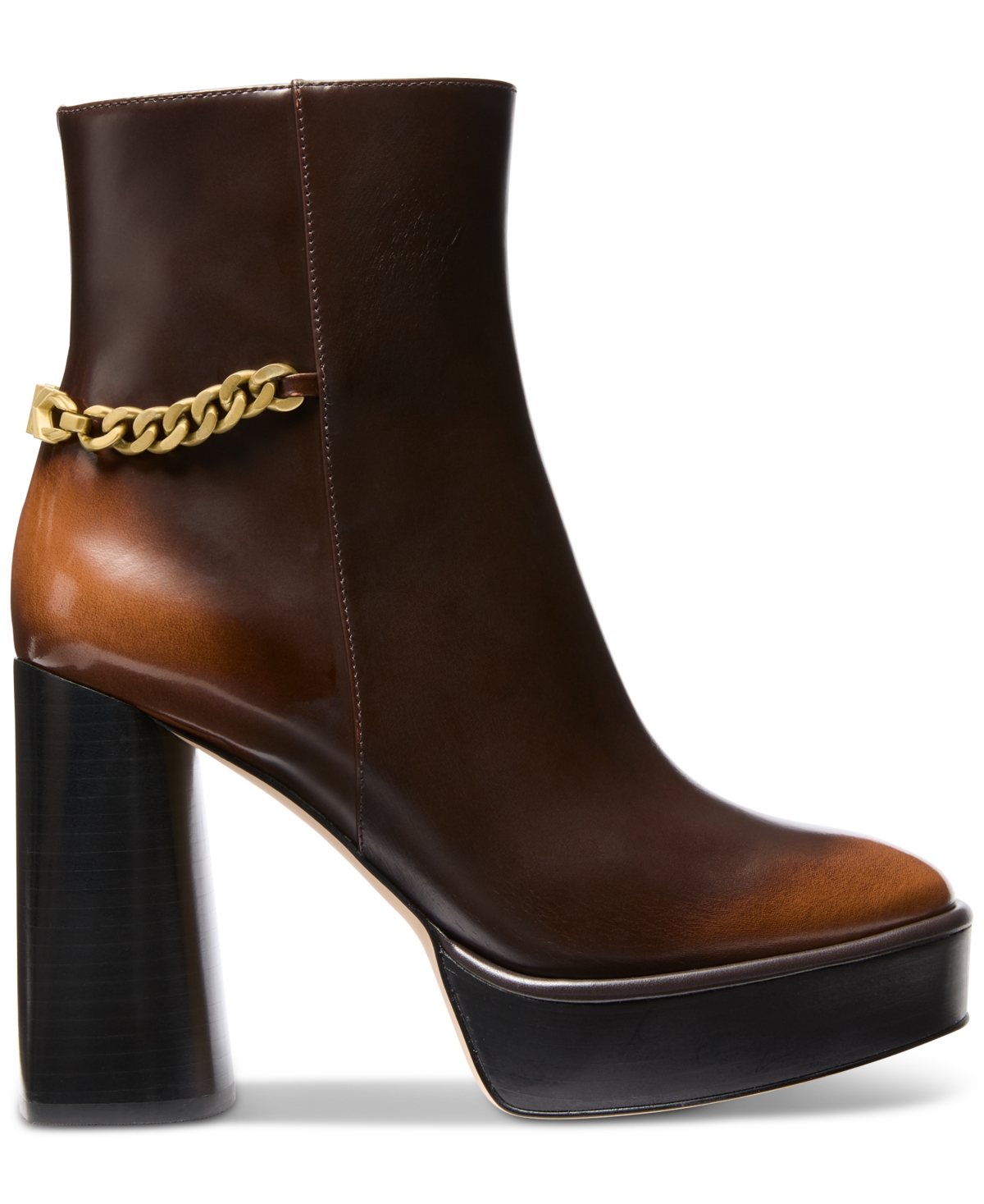 Michael Michael Kors Women's Carlisle Chain-Detail Brown High Heel Platform Booties