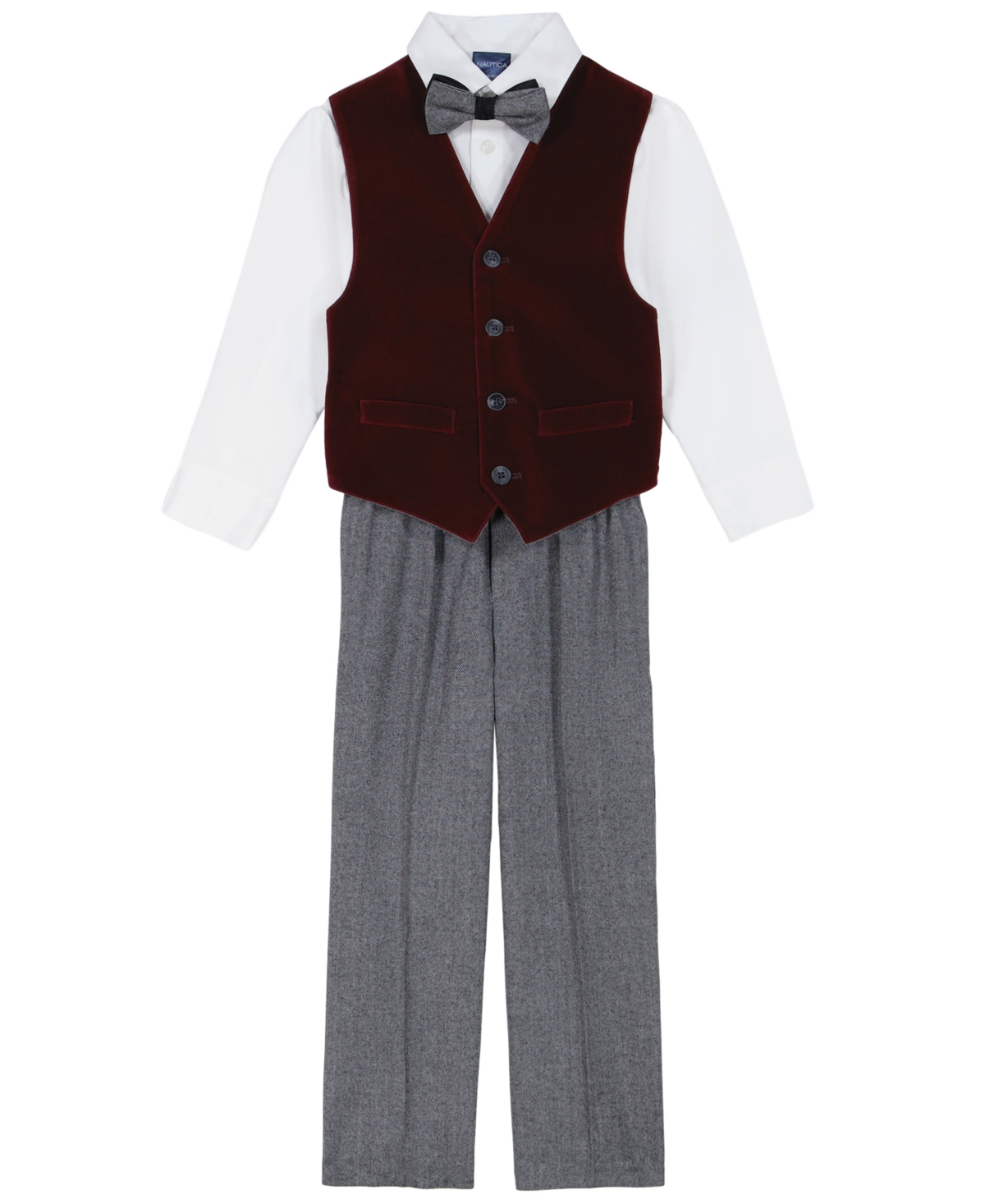 Nautica Toddler and Little BoysVelvet Duo Vest 4-Piece Set - Burgundy