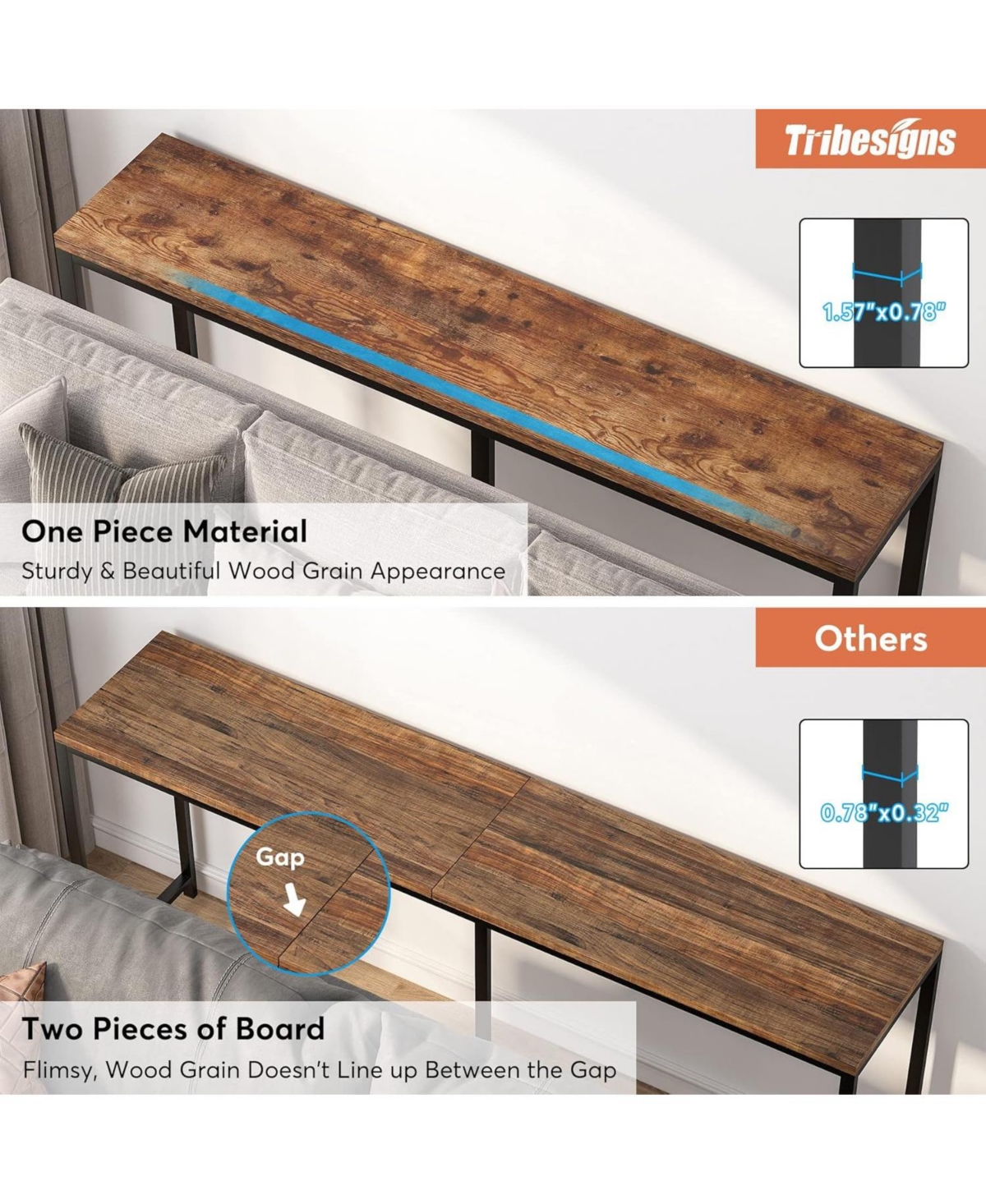 Tribesigns 70.9 inch Extra Long Sofa Table, Narrow Console Table Behind Couch, Rustic Entryway Table Industrial Skinny Hallway Table for Living Room