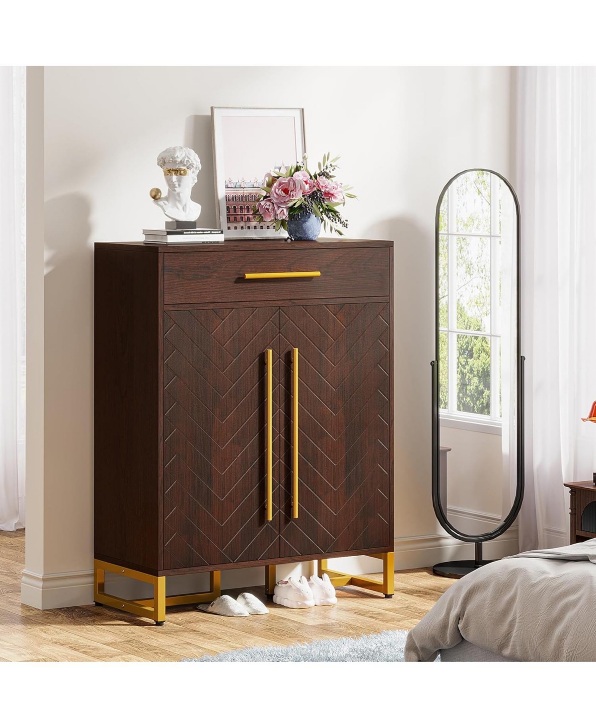 Tribesigns Shoe Cabinet with Doors, 20 Pairs Shoe Storage Cabinet with Drawer for Entryway, Modern Shoe Rack Organizer with Shelves for Hallways Bedro