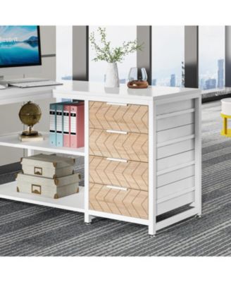 L Shaped Computer Desk with Storage Drawers, 59 inch Corner Desk with Shelves, Reversible L-Shaped Office Desk Study Writing Table Workstation for Home Office