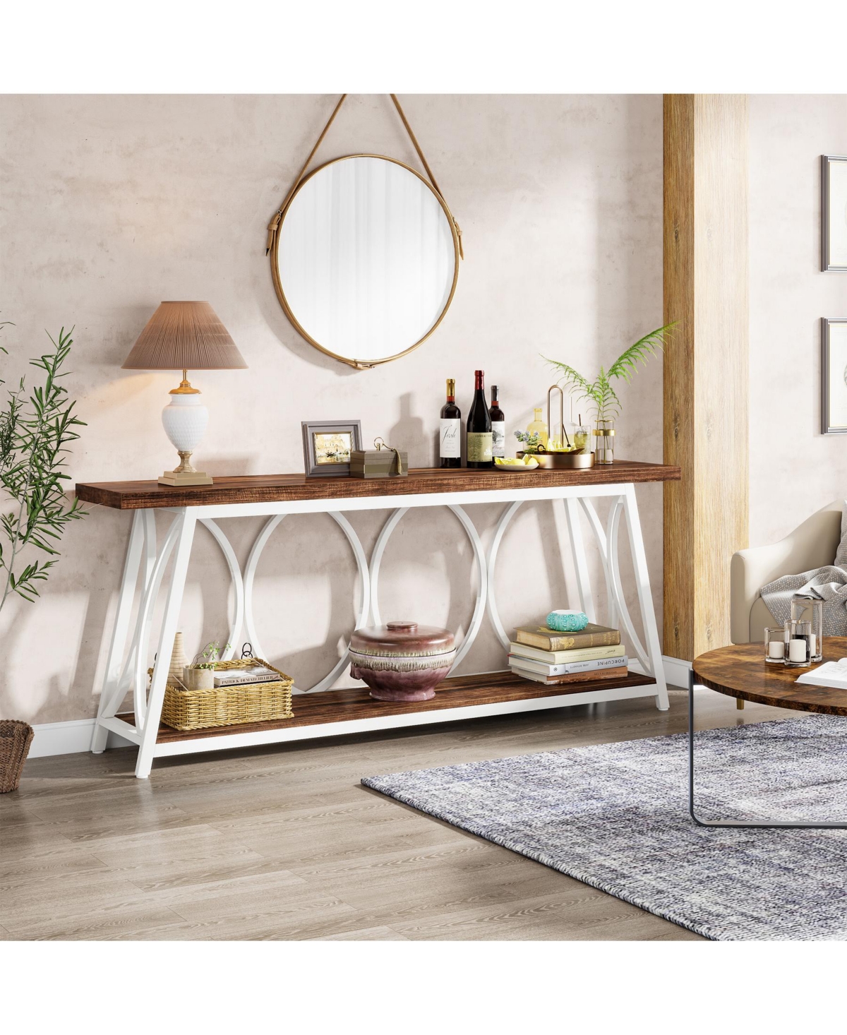 Tribesigns 70.9 inch Extra Long Console Table, Industrial Sofa Table Behind Couch with 2 Tier Storage Shelf, Narrow Entryway Hallway Accent Table for