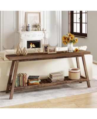 Farmhouse 70.9-Inch 2-Tier Wooden Console Table for Entryway or Behind Sofa
