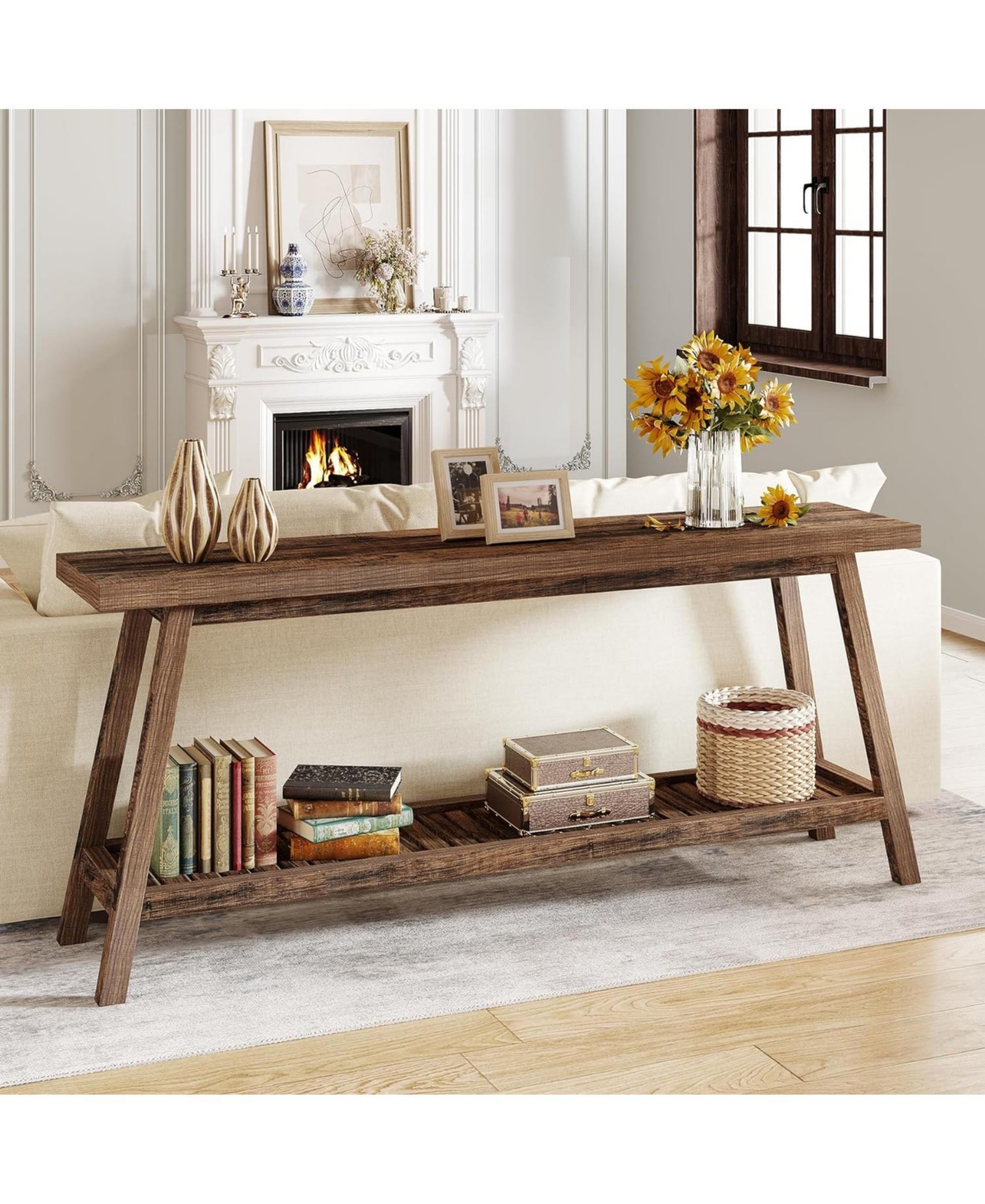 Tribesigns Farmhouse Console Entryway Table: 70.9 Inches All Wood Console Table for Entrance, 2 Tiers Narrow Long Behind Couch Sofa Table