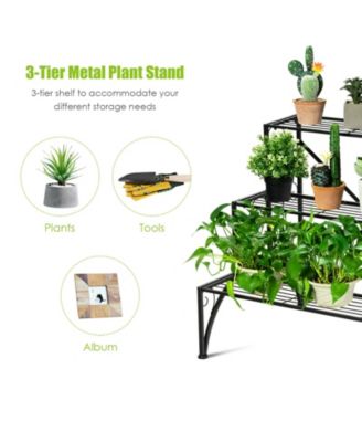 3-Tier Metal Plant Rack Garden Shelf in Stair Style